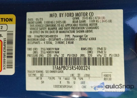 2024 Ford Mustang Gt Premium Fastback из США, поврежденный, VIN 1FA6P8CF5R5400324